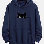 Black Cat Print Relax Fit Hoodie