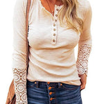 Margovil Suzanne Lace Splice Long Sleeve Blouses