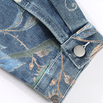 Relax Fit Flower Print Washed Denim Jacket