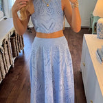 Margovil Lace Hollow Out Sleeveless Crop Top High Waist Maxi Skirt Set