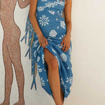 Bow Shoulder Sleeveless Seashell Print Maxi Dress