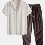 Short Sleeve Waffle Cuban Shirt & Straight Leg Linen Pants