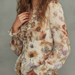 Vintage Floral Chiffon Ruffle Blouse