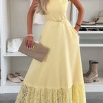 Square Neck Lace Splice Maxi Cami Dress