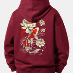 Lotus Carp Print Relax Fit Hoodie