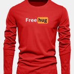 Long Sleeve Free Hug Print Cotton T-Shirt