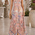 Halter Neck Open Back Floral Print Maxi Dress