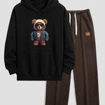 Bear In Leather Jacket Print Relax Fit Hoodie & Straight Leg Corduroy Pants