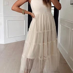 Square Neck Sleeveless Ruffle Tiered Midi Dress
