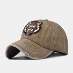 Street Fashion Tiger Embroidery Washed Distressed Baseball Cap