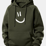 Smiley Face Print Drawstring Hoodie