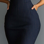 Halter Pinstripe V - neck Bodycon Dress