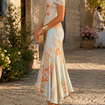 Margovil Off Shoulder Floral Print Irregular Hem Midi Dress