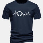 Regular Fit Heartbeat Music Print Cotton T-Shirt
