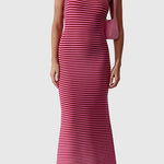 Margovil Strapless Tube Striped Knit Maxi Bodycon Dress