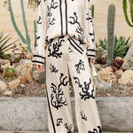 Margovil Coral Reef Print Long Sleeves Blouse Shirt Wide Leg Pants Satin Set