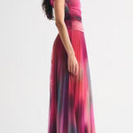 Off Shoulder Sunset Gradient Pleated Maxi Dress