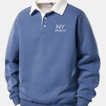 NY Brooklyn Print Contrast Polo Collar Sweatshirt