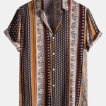 Elephant Geometric Print Shirt & Linen Cotton Blend Drawstring Shorts