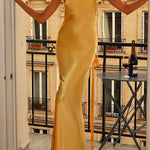 One Shoulder Backless Satin Maxi Party Dress