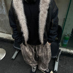 Boxy Faux Fur Collar Washed Denim Hooded Jacket