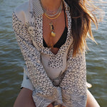 Margovil Collared V Neck Shirt and Side Slit Shorts Vitamin Sea Print Set