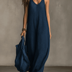 Bohemian Relaxed Sleeveless Wide-Leg Olive Knit Maxi Dress