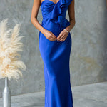 Ruffle One Shoulder Satin Maxi Party Dress