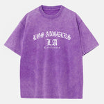 Gothic Los Angeles Print Washed Distressed Drop Shoulder T-Shirt