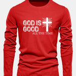 Long Sleeve God Is Good Cross Print Cotton T-Shirt