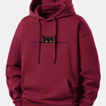 Black Cat Print Relax Fit Hoodie