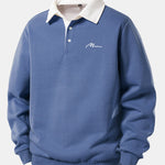 Men Print Contrast Polo Collar Sweatshirt