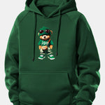 Trendy Bear Print Drawstring Hoodie