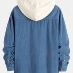 Long Sleeved Contrast Corduroy Hooded Shirt