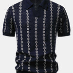 Geometric Knit V Neck Polo Shirt