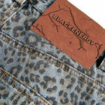 Leopard Print Washed Distressed Denim Baggy Pants