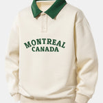 Relax Fit Montreal Canada Print Contrast Polo Sweatshirt