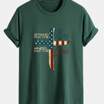 Regular Fit Retro American Flag Cross Print Cotton T-Shirt