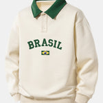 Relax Fit Brasil Print Contrast Polo Sweatshirt