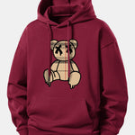 Plaid Pattern Dissolving Bear Print Relax Fit Hoodie