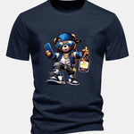 Regular Fit Hip Hop Bear Print Cotton T-Shirt