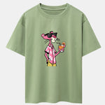 Vacation Pink Panther Print Drop Shoulder Oversize T-Shirt