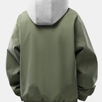 Relax Fit Contrast Corduroy Bomber Jacket With Detachable Hood