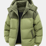 Corduroy Patchwork Hooded Puffer Jacket