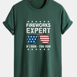 Regular Fit American Flag Sunglasses Print Cotton T-Shirt