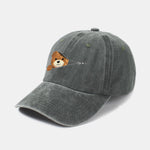 Zipper Bear Pattern Casual Washed Cotton Baseball Cap