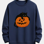 Pumpkin Black Cat Print Relax Fit Sweatshirt