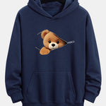 Zipper Bear Print Relax Fit Hoodie