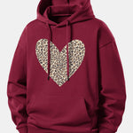 Leopard Heart Print Relax Fit Hoodie