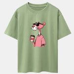 Pink Panther Drinking Coffee Print Drop Shoulder Oversize T-Shirt
